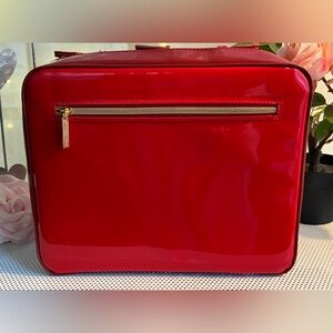 Estee Lauder Red Patent Cosmetic Case with Gold Zip
